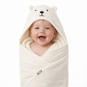 Size 0-4Y HBC Stripes Baby Hooded Bear Bath Towel Limited Edition Cotton Wrap